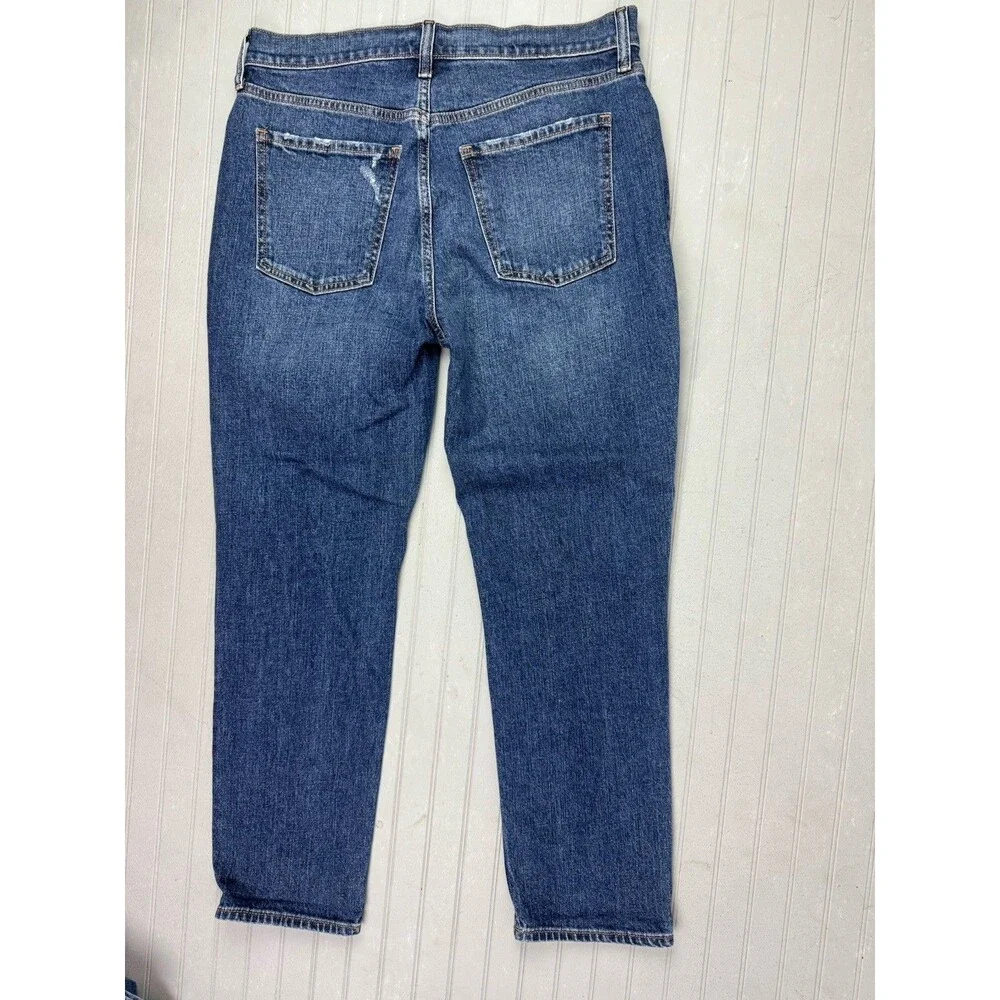 Old Navy Size 8 Womens Jeans Boyfriend Mid Rise Stretch Dark Wash Distress - Picture 3 of 3